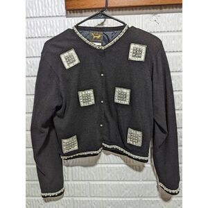 I Did It by Matthew H Women's Black Pearl Embellished Cardigan Sweater Size S